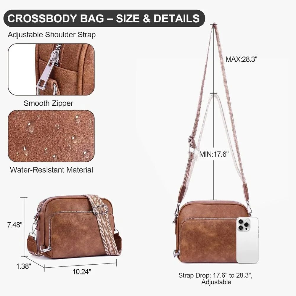 Vegan Leather Crossbody Purse Women Anti-Theft Travel Wallet Shoulder Bag